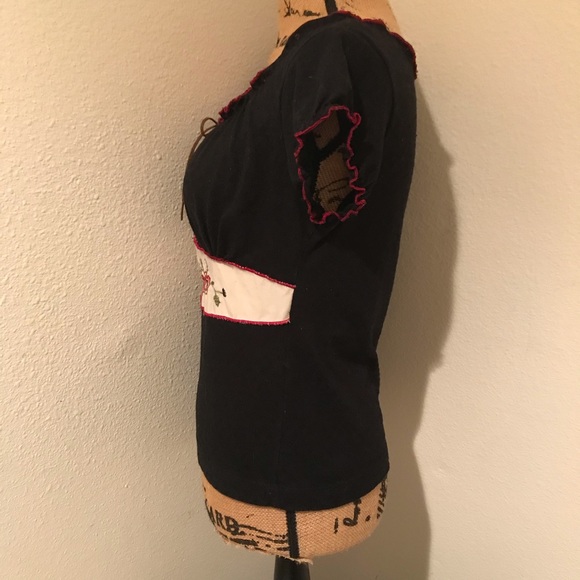 Xhilaration Short Sleeve Black and White Embroidered Top-M - Picture 6 of 16